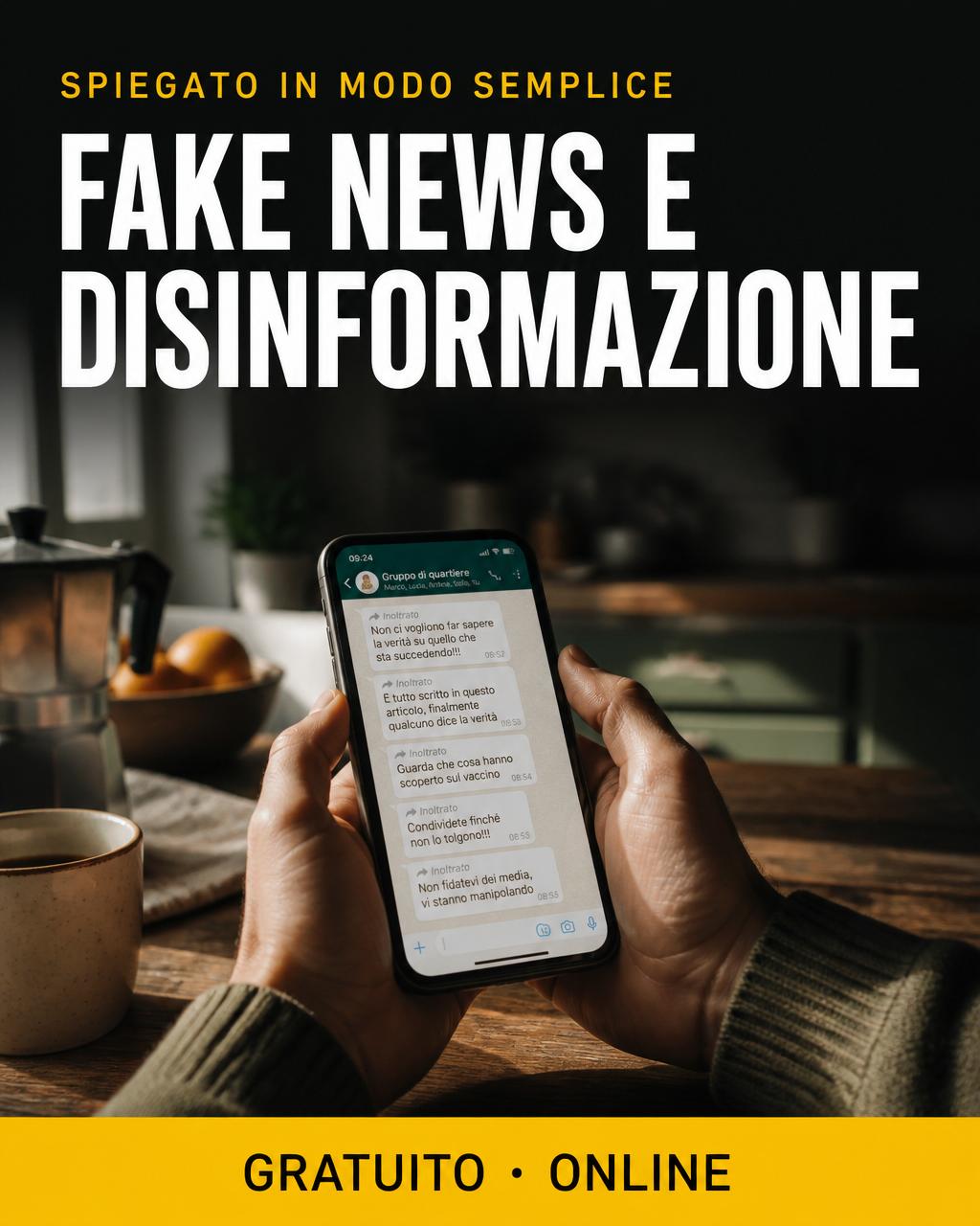 Locandina: Fake news e disinformazione nell'era dell'IA